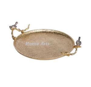 Set of 2 Different Sizes Food Serving Tray Round Size Wood Dates <b>Chocolates</b> Serving Tray With Metal Handles - Product Image 4