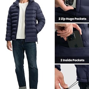 Veste matelassée pour homme avec col à capuche amovible, personnalisable, légère, respirante, imperméable, isolée, coupe-vent, vêtement d'hiver - Product Image 3