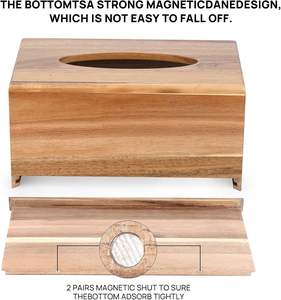 Cubierta de caja de pañuelos Rectangular de madera de acacia para el hogar, oficina, cocina, baño, servilletas inferiores deslizantes, uso de mesa de cena para bodas - Product Image 4