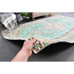 พรมตุรกีวินเทจสีเขียว9ft X 5.5 x สานเรียบลายปะติดพื้นที่ขนาดใหญ่สำหรับตกแต่งห้องนั่งเล่นผ้าขนสัตว์ลาเท็กซ์ - Product Image 4