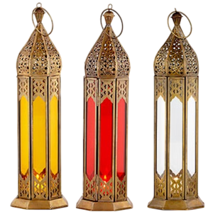 Lanterne à bougie en métal et verre de forme marocaine, finition or antique, pour la décoration de la maison, lanterne de sol pour le Ramadan, au meilleur prix - Product Image 3