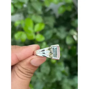 925 <b>Silver</b> <b>Ring</b> with Rose Quartz and <b>Emerald</b> Cut for Engagement - Product Image 3