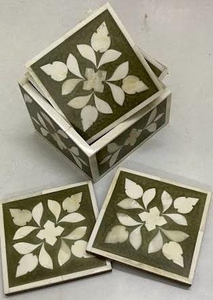 Juego de Posavasos Cuadrados Clásicos Tradicionales Indios con Incrustaciones de Hueso, Ecológicos, Grosor Personalizado, Regalo Único para Amantes del Café - Product Image 3