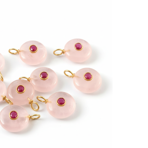 Quartz Rose naturel rond pendentif en pierres précieuses en vrac bijoux de charme de mode 925 argent plaqué or Double pierre incrustation pendentif vente - Product Image 3