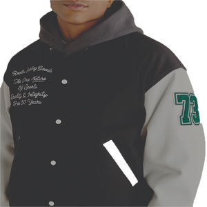 Blouson universitaire pour homme de qualité supérieure, manches en polyester brodé et résistant, patchs logo personnalisés, design universitaire à col montant et prix abordable - Product Image 4