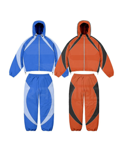 Ensemble de survêtement 2 pièces, pantalon et veste à capuche, imperméable, panneaux en nylon 100% PU, coupe-vent, pour unisexe - Product Image 1