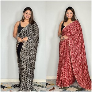 Sari de Seda Japonesa SANVI FASHION, Diseño Semi Gajji, Suave, Largo hasta el Suelo, de Secado Rápido, Ideal para Diwali, Bodas y Fiestas - Product Image 2