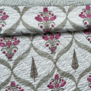 Jaipuri Handmade <b>Quilt</b> <b>Indian</b> Hand Block Printed Reversible Razai Cotton Voile Handmade <b>Quilt</b> Patch Work <b>Quilt</b> - Product Image 5