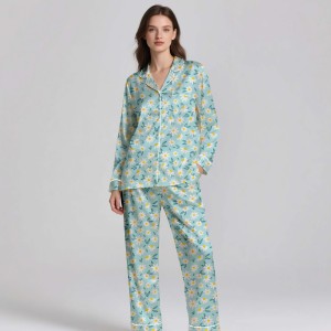 Women's 100% <b>Silk</b> Satin Summer Breathable Pajamas Set Custom Pattern Soft Home Sleepwear - Product Image 4