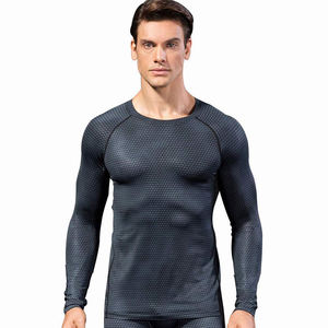 Maillots de compression personnalisés en polyester et élasthanne, teinture unie, manches longues, noirs, service OEM pour adultes, UPF50+ - Product Image 1