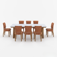 Ensemble de table à manger moderne rustique européen en teck massif 9 pièces, luxe, personnalisé, 8 chaises en cuir, plateau en marbre, meubles pour la maison