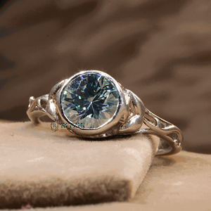 Anillo de compromiso de estilo solitario de diamante de corte redondo azul para mujer - Product Image 3