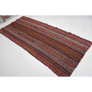 3.3x7.4 ft Rug, Turkish Vintage Area Rug, <b>Red</b> Kilim <b>Wool</b> Rug - Product Image 1