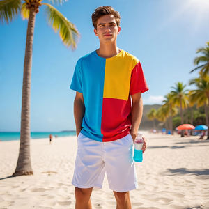 Summer Sublimation Full Sleeve <b>T</b>-<b>Shirt</b> Jogger <b>Shorts</b> <b>Set</b> for <b>Men</b> Custom Printed Solid Breathable Eco-Friendly 2 in 1 <b>Design</b> - Product Image 3