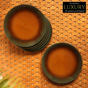 Assiettes à dîner en céramique émaillée à la main de style moderne, poterie de studio, teintes ambrées et turquoise, lot de 6, passe au micro-ondes, motif personnalisable, hôtels - Product Image 6