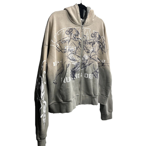 เสื้อฮู้ดดี้ทรงบ็อกซี่แบบครอป ซิปหน้า ลวดลายกราฟิกวินเทจ คุณภาพสูง ขนาดใหญ่พิเศษ ผ้าฝ้าย 100% ลุคทำเก่า สไตล์วินเทจ สำหรับผู้ชาย - Product Image 5