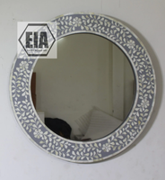 Miroir mural rond en MDF avec incrustations de os, style moderne, art indien exotique, décoratif, pour salle de bain, thème Thanksgiving, couleur or