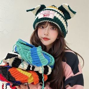 Gorro de punto a mano unisex de algodón grueso, estilo coreano, a la moda para otoño/invierno, con bloques de color, diseño común, novedad. - Product Image 2