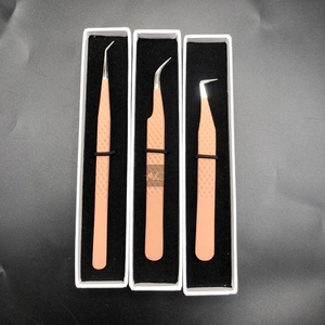 Pince à épiler d'extension de cils en acier durable de haute qualité enduit de poudre de pêche 45 degrés pointe pointue de courbe à 90 degrés - Product Image 3