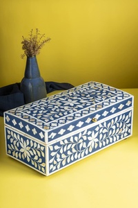 Boîte à mouchoirs en bois MDF faite à la main moderne et durable élégante en nacre bleue incrustation de mouchoirs organisateur décoratif Rectangle Design bijoux - Product Image 3