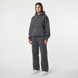 Womens <b>Charcoal</b> Gray Hoodie Tracksuit Set Pullover Sweatshirt Wide Leg Pants Matching Casual Sportswear Loungewear - Product Image 1