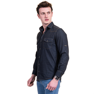 กางเกงยีนส์สีน้ำเงินเข้มมีกระเป๋าคู่เสื้อซาฟารีแขนยาวผ้าฝ้าย100% ออกแบบได้ตามต้องการ - Product Image 5