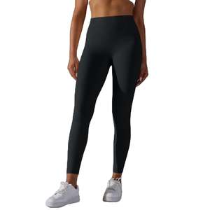Pantalon d'entraînement taille haute bout à bout sans couture Gym Yoga Leggings XL couleur unie Spandex croisé taille léger lavé - Product Image 1