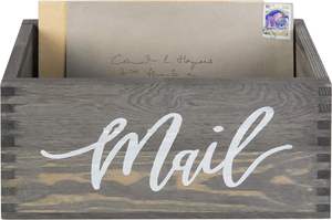 Boîte de rangement pour porte-courrier, organisateur de courrier en bois gris rustique, boîte décorative de bureau pour bureau à domicile avec conception de mot de courrier cursif - Product Image 6