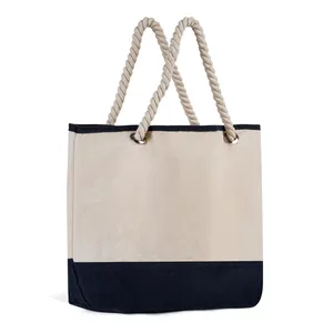 Sac fourre-tout en coton écologique avec longues poignées en corde, 17''x15''x8'', en tissu, avec fermeture éclair et impression sérigraphiée de lettres, pour usage quotidien, alimentaire, publicitaire ou cadeau - Product Image 2