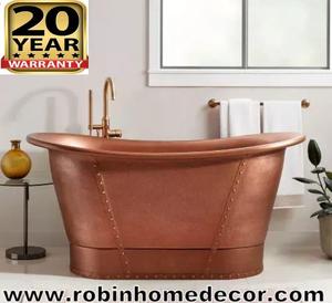 Un exportateur indien propose une baignoire autoportante en cuivre massif de style vintage de haute qualité, excellent bain à remous en cuivre antique - Product Image 2