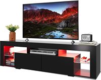 Lemari Kabinet Ruang Tamu Modern High Gloss Terlaris dengan Lampu LED Biru, Penyimpanan Tersembunyi, Meja TV Konsol Media Modern