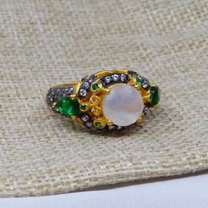 แหวนคลาสสิกของผู้หญิง925เงินสเตอร์ลิงชุบทองด้วยพลอยมูนสโตนสำหรับงานแต่งงานการหมั้นหรือชุดครบรอบ - Product Image 2