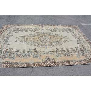 Alfombra clásica de lana de 5,8x9,5 pies, beige, marrón, diseño de retazos turcos Vintage, Tabriz Rectangular de látex para mesita de noche, alfombras Vintage - Product Image 3