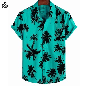 Nouveau haute qualité personnalisé été hommes ethnique imprimé coton lin rayure à manches courtes lâche hawaïen hommes chemises - Product Image 1