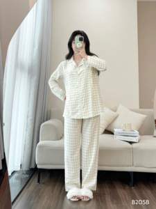 Traje de maternidad de lino a cuadros fresco B205B absorbente de sudor para mujeres embarazadas precio al por mayor - Product Image 5