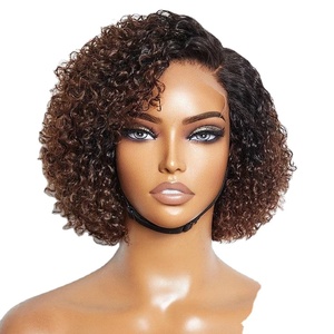 วิกผมลูกไม้ด้านหน้าผมบ๊อบหยิกสีน้ำตาลผมมาเลเซีย - Product Image 1