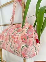 Produsen dan grosir tas Duffle katun motif blok India untuk wanita berlapis tas perjalanan malam bunga hadiah sempurna