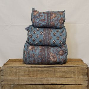 Juego de 3 Estuches Cosméticos de Viaje Reversibles, Acolchados, de Algodón Ecológico, con Cierre y Diseño Floral - Product Image 3