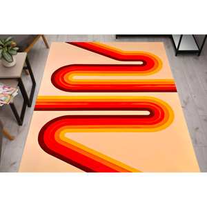 Tapis géométrique orange : style rétro années 70, tapis imprimé moderne, tapis à poils doux - Product Image 4