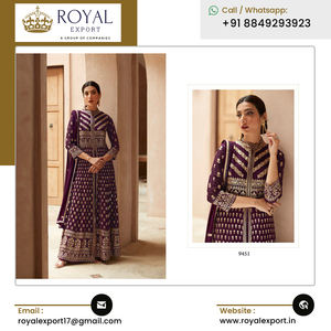 Vêtements ethniques indiens de créateur de mode de qualité supérieure Costume lourd Georgette Palazzo Salwar avec travail de broderie - Product Image 2