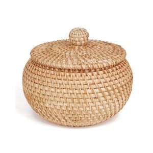 กล่องเก็บของหวายพร้อมฝาปิด สำหรับจัดระเบียบห้องครัว ตะกร้าสานทำมือสำหรับเก็บอาหาร อุปกรณ์เสริม และของตกแต่งบ้าน ขายส่ง - Product Image 4