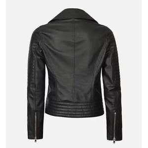 Chaqueta de Motera Asimétrica Negra de Cuero Sintético para Mujer, Reversible con Forro de Satén Suave - Product Image 4