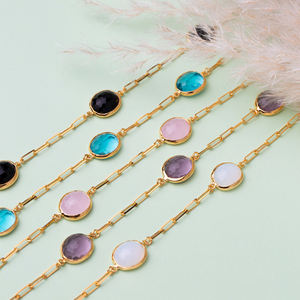 Aquamarine <b>Quartz</b> Triple Stone Oval 22K Gold Bezel Charm <b>Bracelet</b> 925 Silver Wholesale Jewelry - Product Image 2