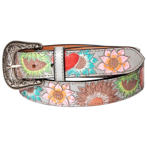 Nouvel arrivage de ceinture unisexe en cuir de vachette véritable Style occidental vintage Design floral usiné à la main boucle en alliage peint à la main - Product Image 5