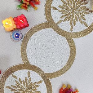 Christmas Decorative and Leaves Design Beaded <b>Runner</b> Placemat <b>Dining</b> <b>Table</b> Fancy Mat Handmade Decorative <b>Runners</b> for Wedding - Product Image 1