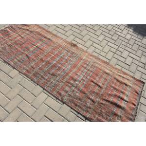 Tapis turc Vintage rustique 2.9x7.7 pieds Boho rouge bleu Patchwork Design grande surface Rectangle en laine pour couloir chevet Latex - Product Image 4