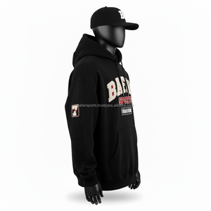 Sudadera con capucha de alta calidad de 350 GSM en color negro con logotipo frontal de chenilla y múltiples bordados personalizados. - Product Image 5