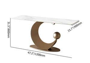 Elegante mesa de consola de metal moderna con diseño de tejido natural con acento de oro blanco para sala de estar o entrada - Product Image 2