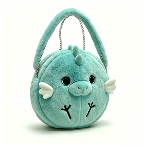 Sac à main en peluche dragon bleu turquoise personnalisé, adorable sac en peluche dragon turquoise, sac en peluche dragon de dessin animé en forme de boule - Product Image 1