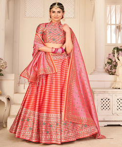 Seda tradicional con estampado pesado Lehenga Choli con Dupatta Ropa DE BODA Precio al por mayor Ropa étnica - Product Image 1